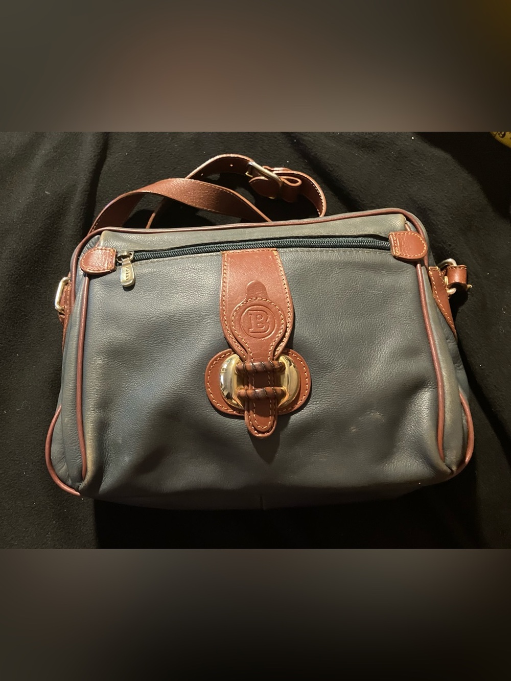 Vintage BALLY Green Leather Crossbody Shoulder Bag Two Tone 80s 90s Authentic